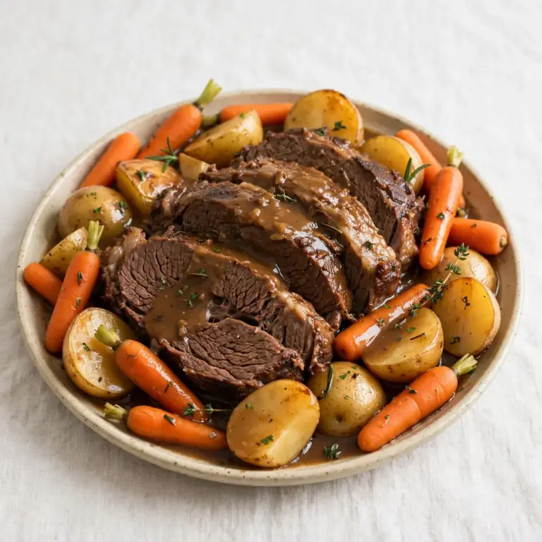 Der klassische amerikanische Schmorbraten mit Karotten und Kartoffeln