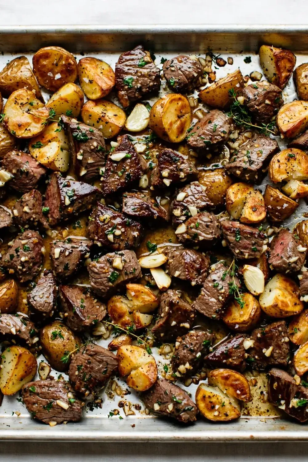 Sheet Pan Garlic Butter Steak Bites and Potatoes