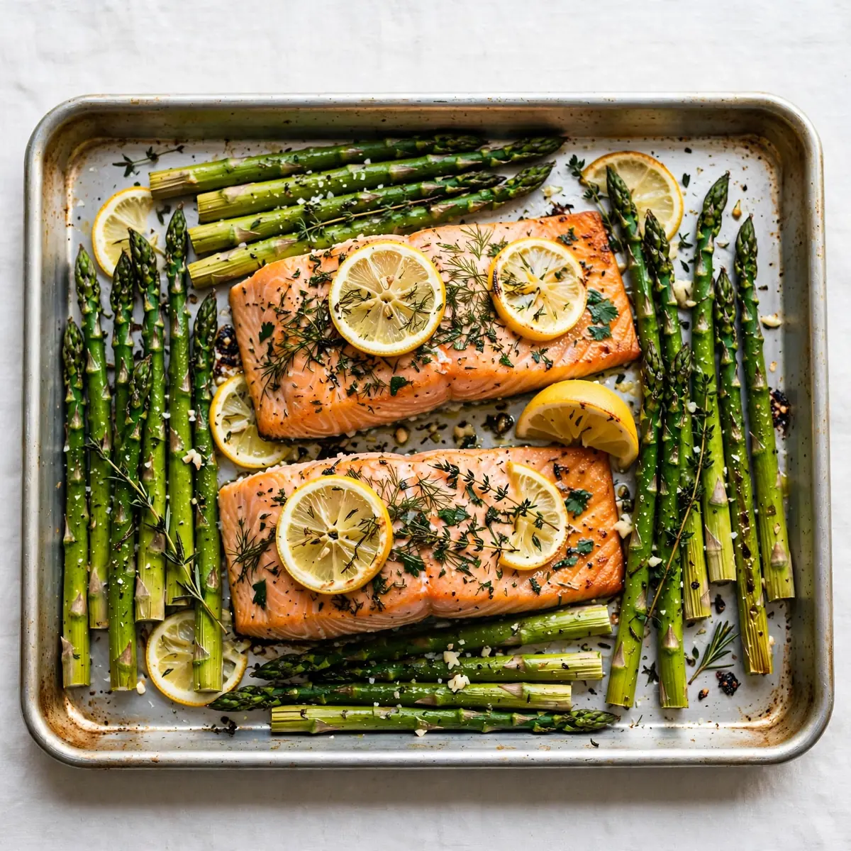 Restaurant-Qualität: Blech-Lachs mit Zitronenkräutern und Spargel