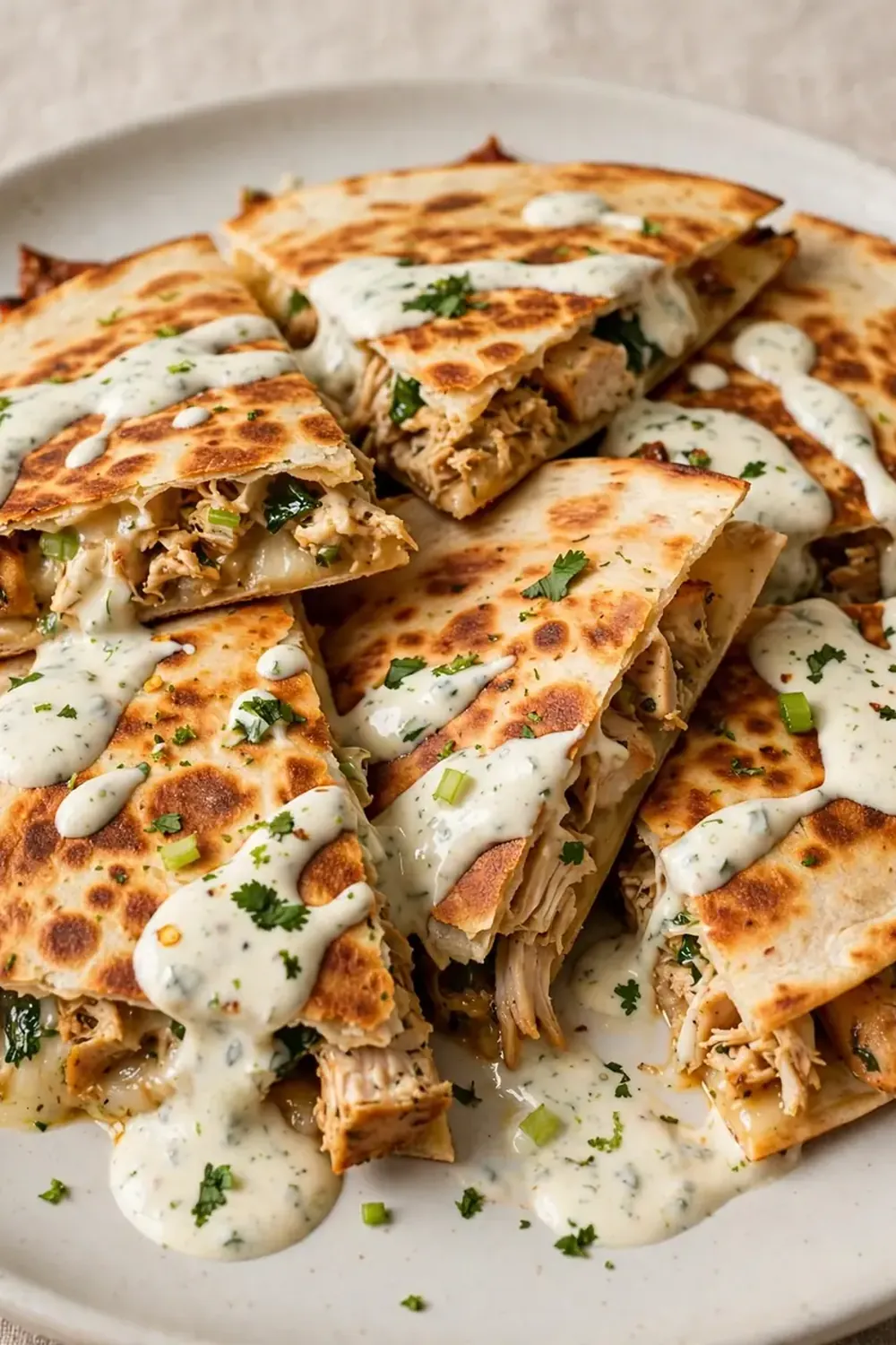 Easy Chicken Quesadillas with Salsa Crema