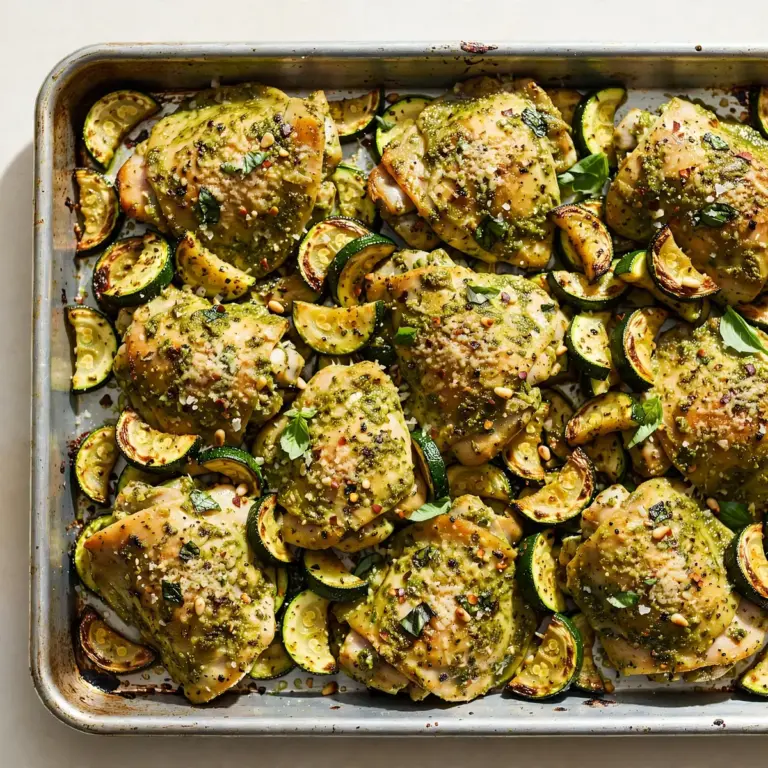 Restaurant-Qualität Pesto-Hähnchen mit Zucchini vom Blech