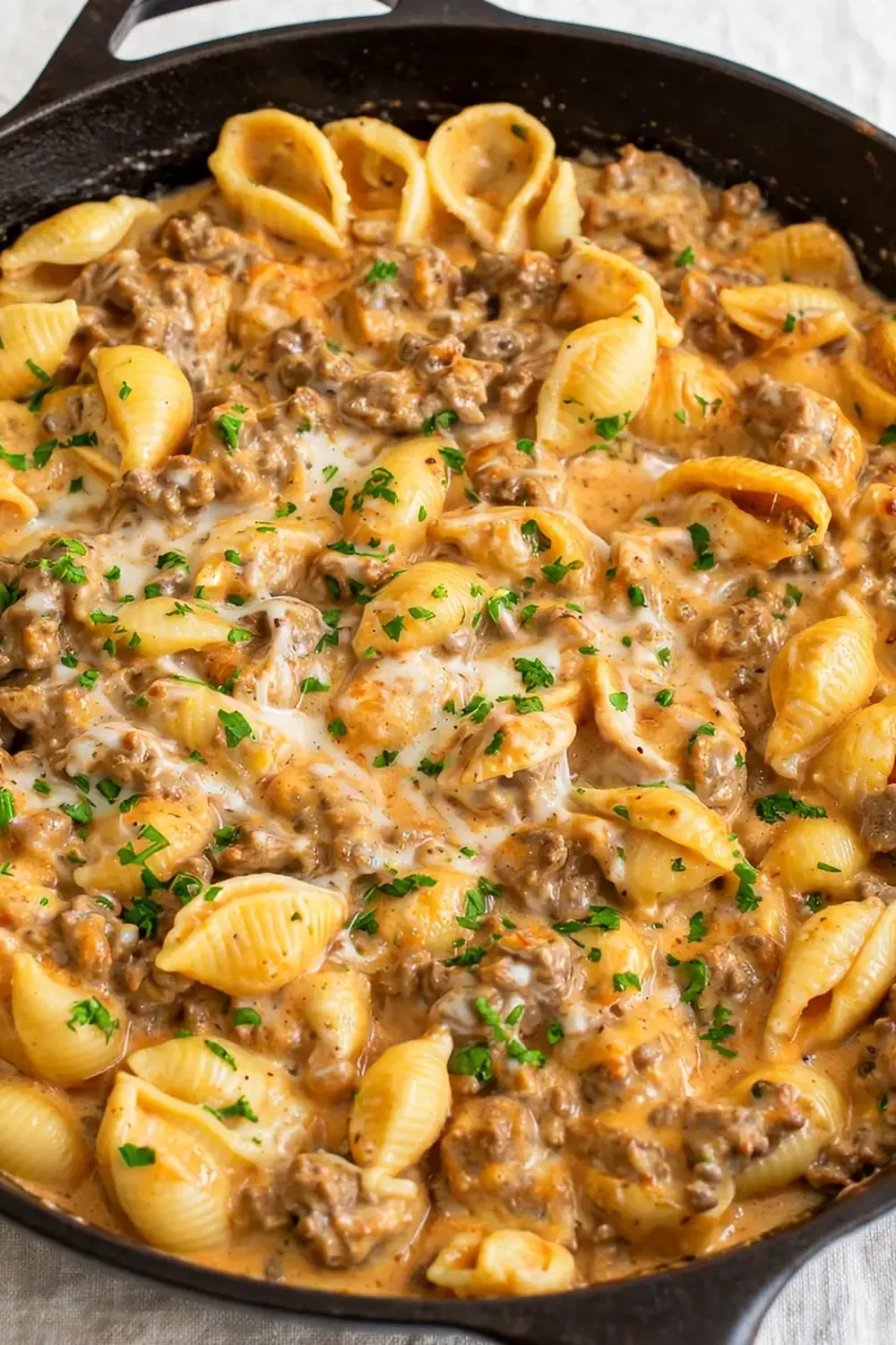Creamy Beef and Shells Skillet