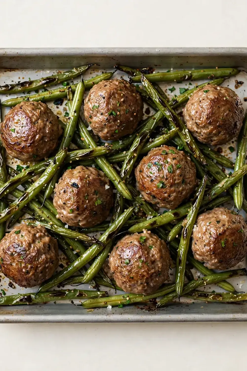Sheet Pan Meatballs and Roasted Green Beans