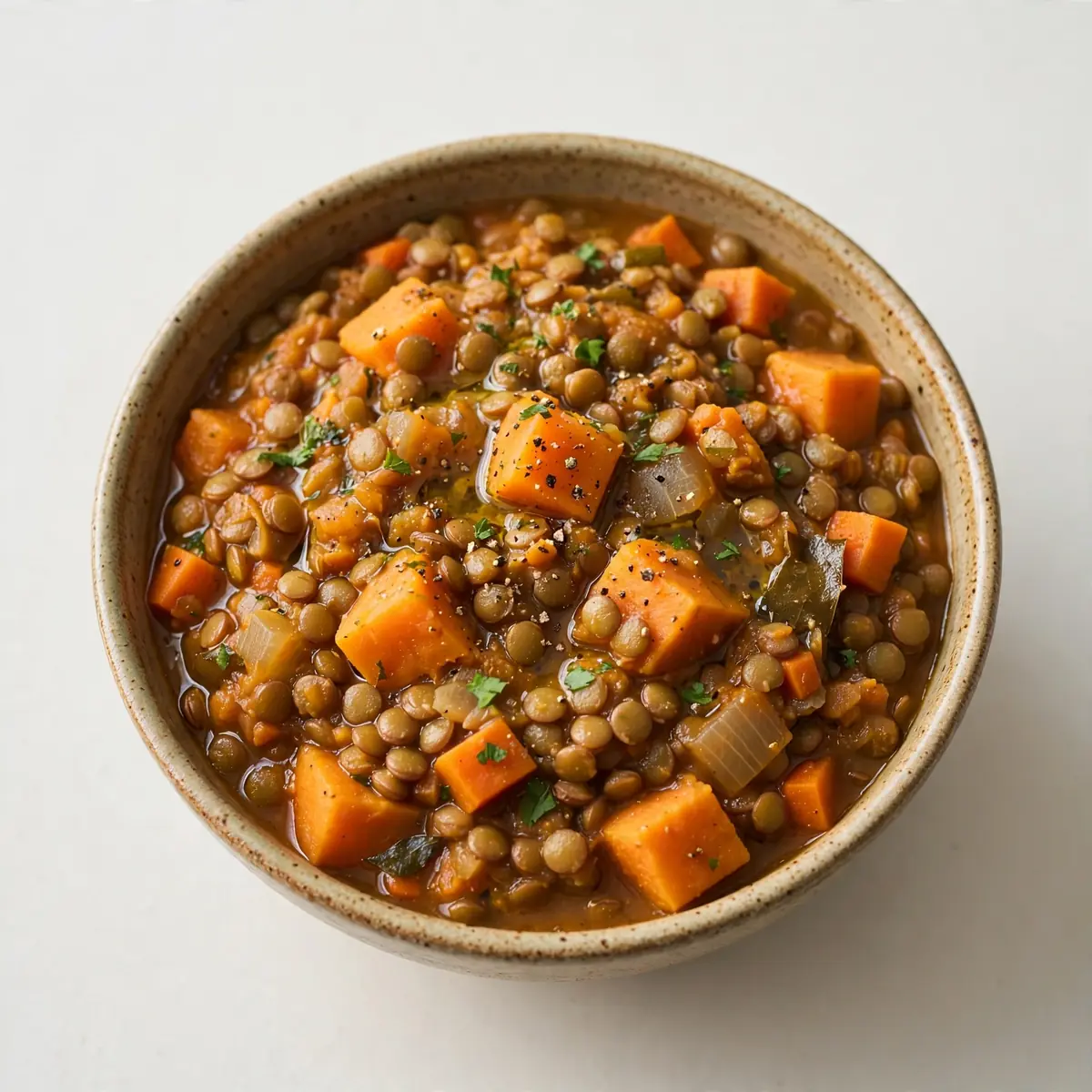 Gemütliches Linsen-Süßkartoffel-Stew Zum Slow Cooken
